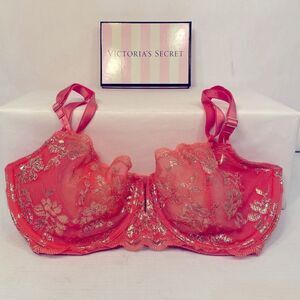 Victoria's Secret Pink and Gold Underwire Push-Up Without Padding Bra 32DDD